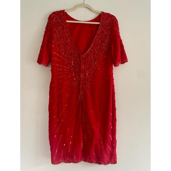 Vintage Silk Beaded Dress, Size S, 1980s Midi Dress, Sparkly Party Dress - Picture 9 of 11